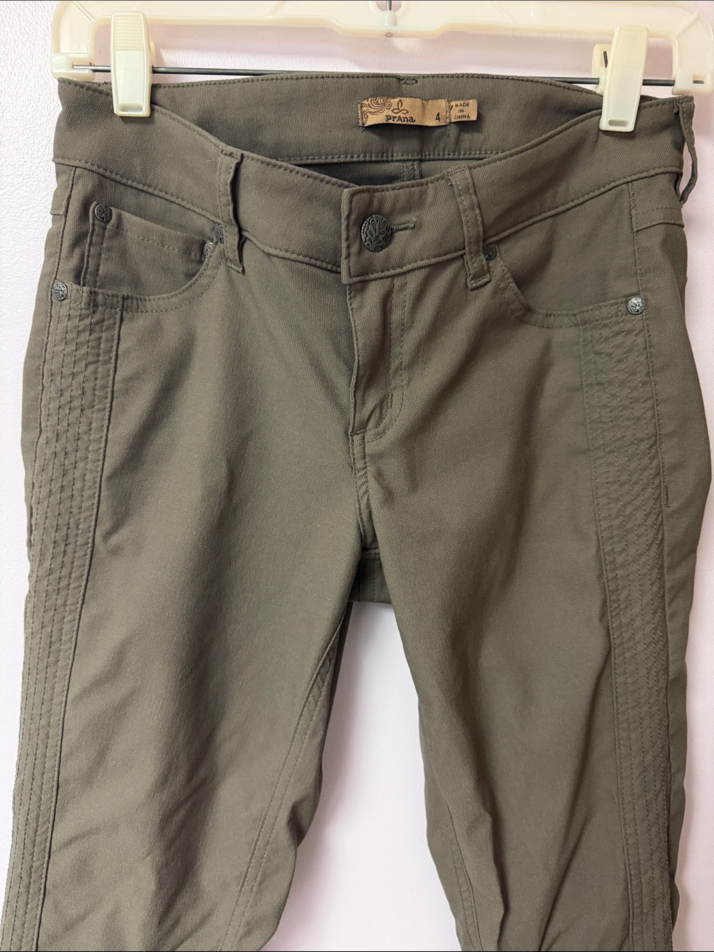 Nwot Prana Jenna Olive Green Moto Skinny Pants